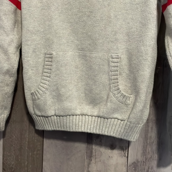 Janie and Jack hoodie sweater gray oatmeal with red arm stripes size 6 - Picture 3 of 6